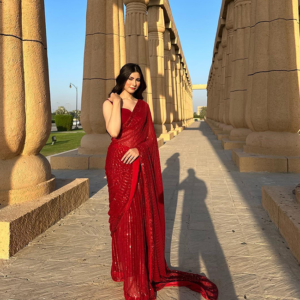 Red Sequin Chiffon Saree
