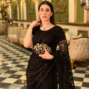 Black Sequin Chiffon Saree