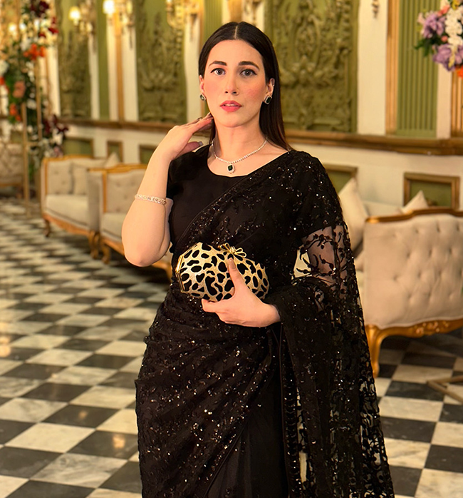 Black Sequin Chiffon Saree