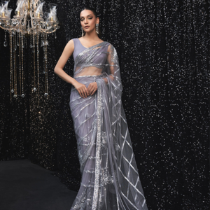 Lavender Net Sequin Saree