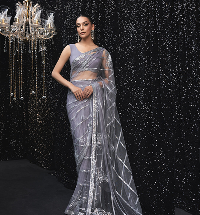 Lavender Net Sequin Saree