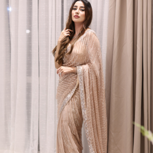 Beige Silver Sequin Saree
