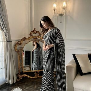 Silver Striped Sequined Saree