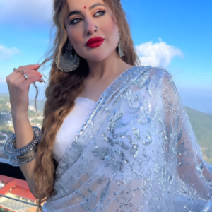 White Chiffon Sequence Saree