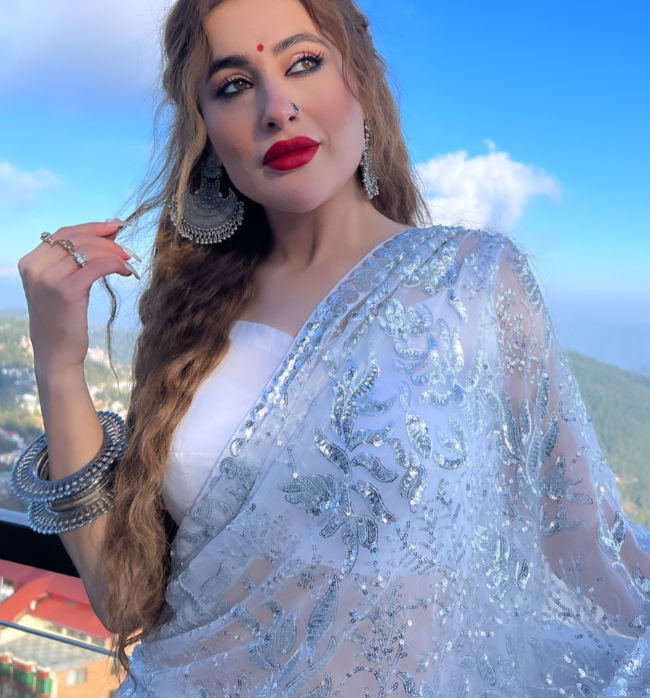 White Chiffon Sequence Saree